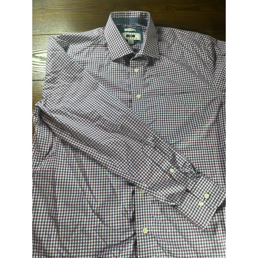 Joseph Abboud Shirt Mens Large Pink Purple Check Non Iron Dress Button Up